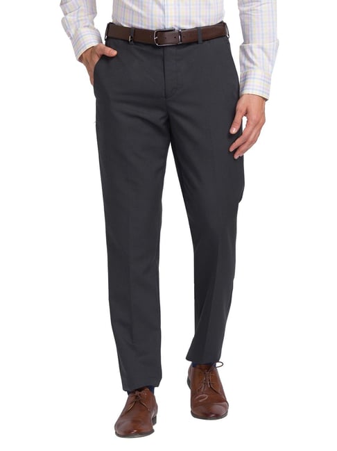 Park Avenue Grey Classic Fit Texture Trousers-picture-20