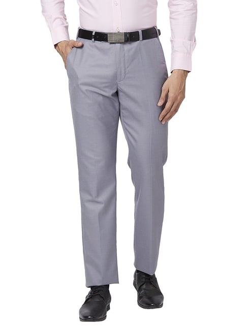 Park Avenue Grey Classic Fit Texture Trousers-picture-13