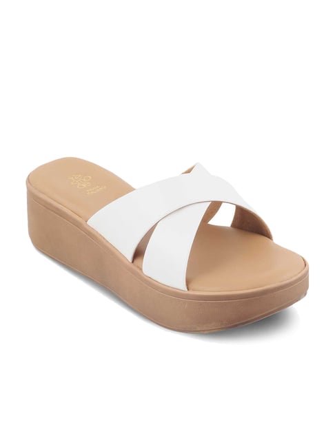 Tresmode White Wedge Slide Sandals Tresmode Women's White Cross