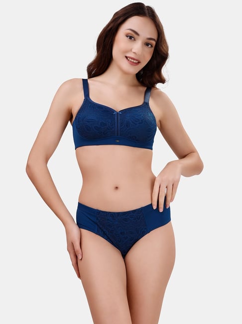Soie Blue Non-Wired Full Coverage Bra & Panty Set