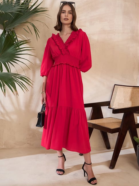 Buy KASSUALLY Red Relaxed Fit Midi Dress for Women Online Tata CLiQ