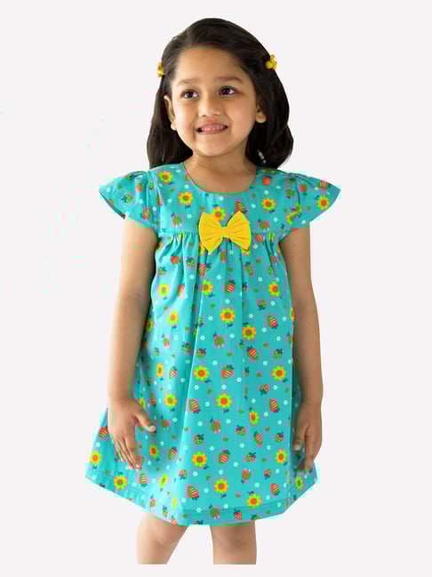 Campana Kids Turquoise Printed Dress-picture-40