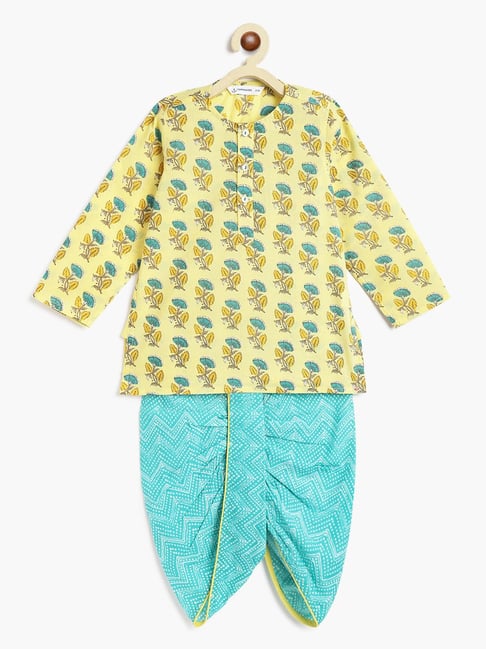 Campana Kids Yellow & Turquoise Printed Full Sleeves Kurta with Dhoti-picture-13