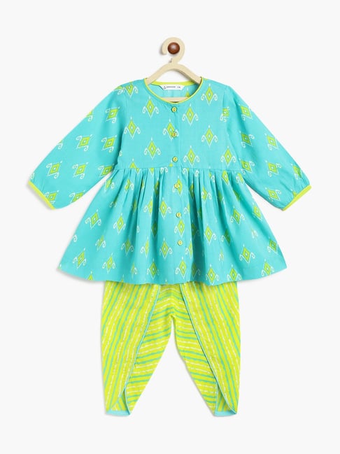 Campana Kids Turquoise & Lime Green Printed Full Sleeves Kurta with Dhoti-picture-39