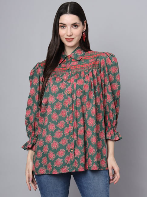Divena Green Cotton Floral Print Shirt-picture-27