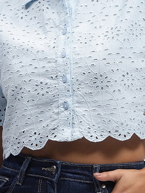 Crop Top New Jean Top Design Elle Light Blue Cotton Self Design