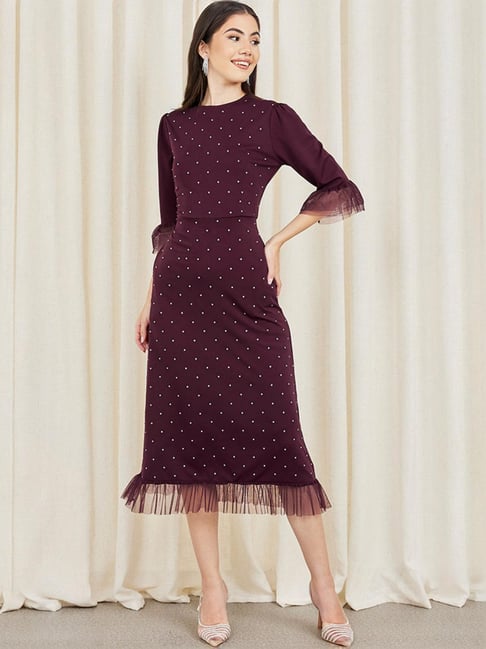 strapless open back dress Maria Purple Circle Dress With Polka Dots