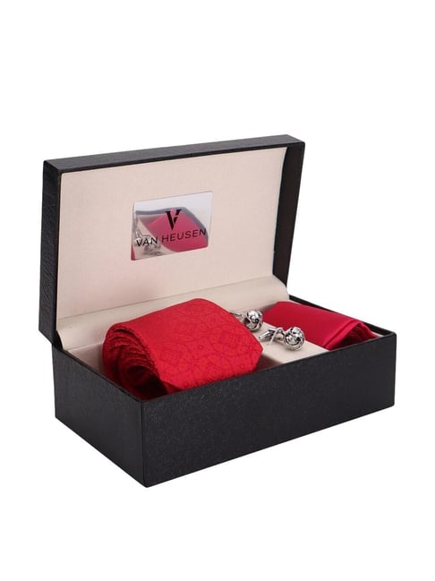 Van Heusen Red Acrylic Tie with Pocket Square & Cufflink-picture-42