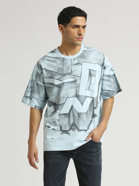 Pepe Jeans Stormy Sea Blue Cotton Oversized Printed T-Shirt