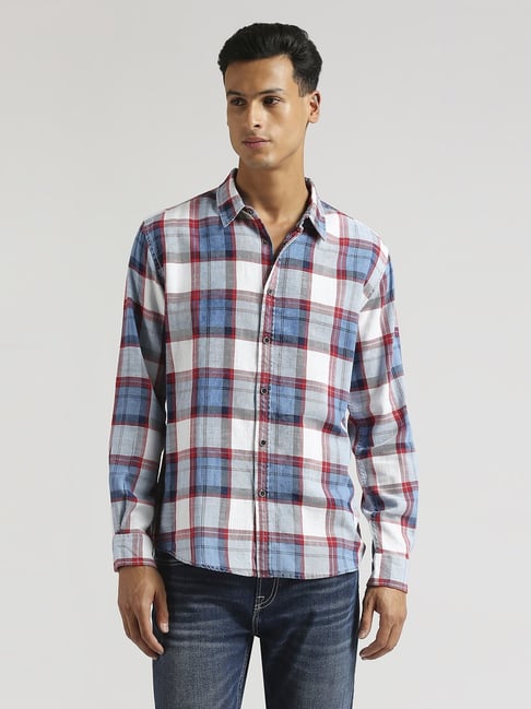 Buy Pepe Jeans Red Cotton Regular Fit Checks Shirt for Mens Online