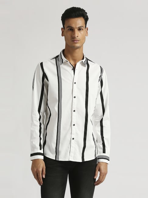 Pepe Jeans White Cotton Regular Fit Striped Shirt-picture-19