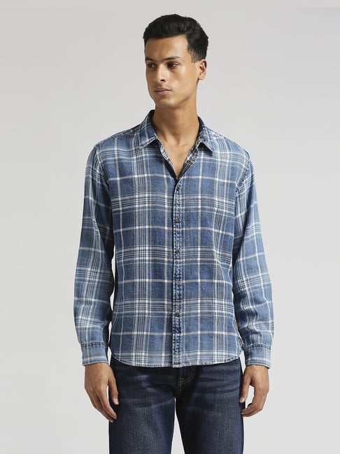 Pepe Jeans Indigo Cotton Regular Fit Checks Shirt