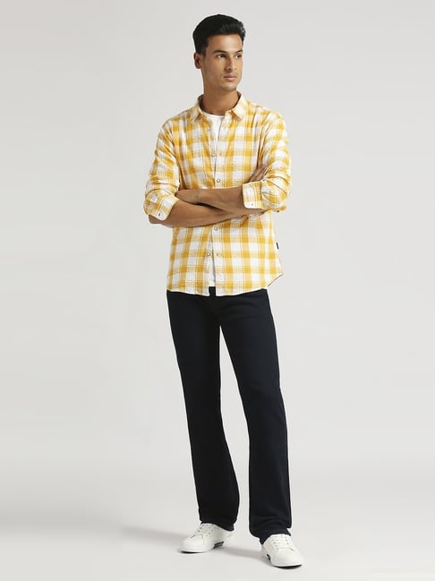 Pepe Jeans Yellow Cotton Regular Fit Checks Shirt