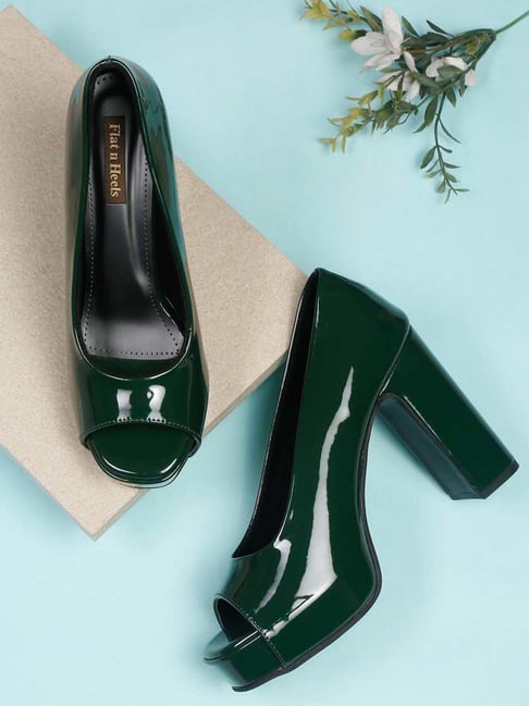 Dark green peep toe heels hotsell