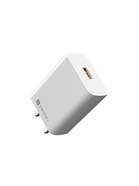 Portronics One Pro 18w 3A Mach USB Fast Charging Adaptor with 1M Type C Charging Cable (White)
