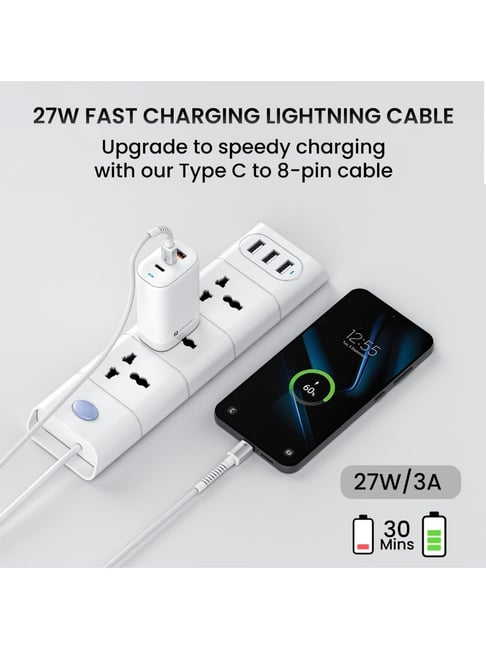 Portronics Konnect X Type C to 8-Pin 27W Fast Charging Cable, 1M