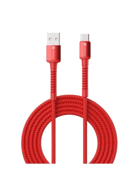 Portronics Konnect X Unbreakable Nylon Braided USB A to Type C Cable, 2M Length (Red)