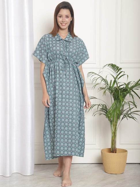 Kanvin Blue Cotton Printed Nighty