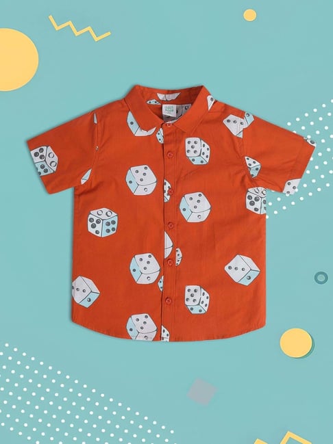 MINIKLUB Kids Orange & White Printed Shirt