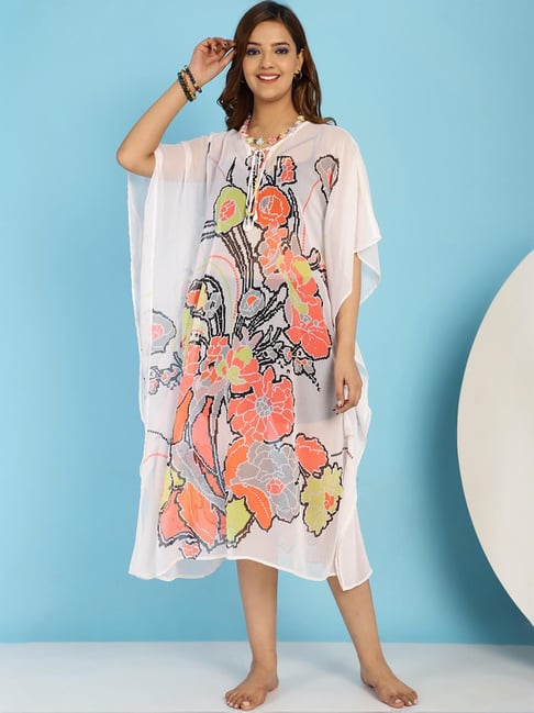 Secret Wish White Printed Cover Up Kaftan