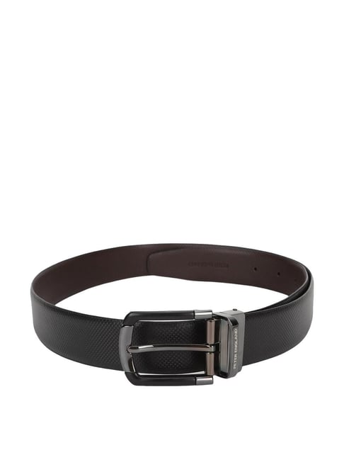 Peter England Black Leather Textured Reversible Belt for Men-picture-30
