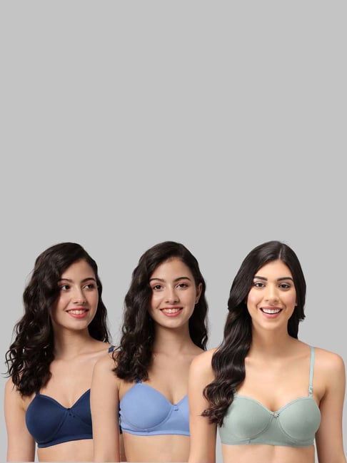 AROUSY Blue & Green Cotton Demi Cup Bras - Pack Of 3-picture-11