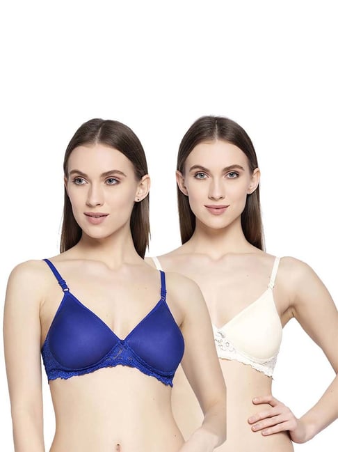 AROUSY Beige & Blue Cotton Lace Work T-Shirt Bras - Pack Of 2-picture-44