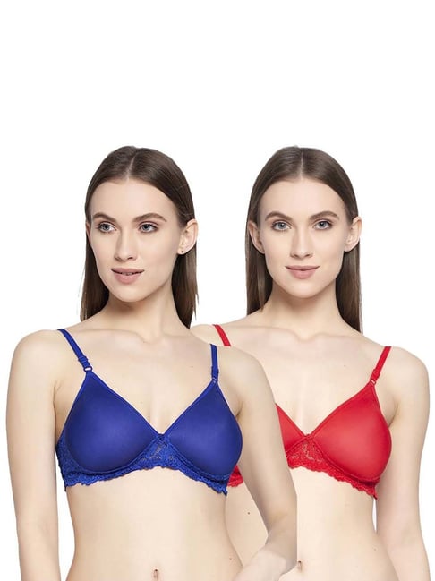 AROUSY Red & Blue Cotton Lace Work T-Shirt Bras - Pack Of 2-picture-36