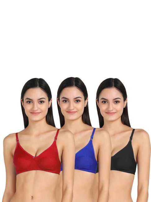 AROUSY Red & Blue Cotton Everyday Bras - Pack Of 3-picture-47