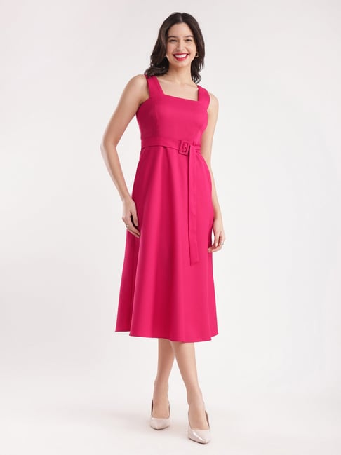 Fablestreet Fuchsia Relaxed Fit Midi Dress