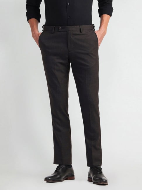 Arrow Brown Slim Fit Checks Trousers-picture-25