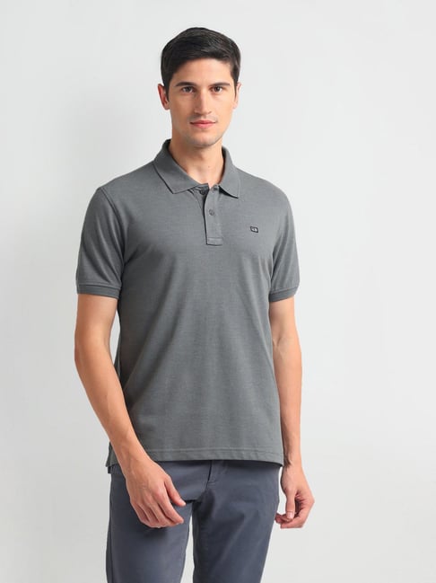 Arrow Sports Grey Cotton Regular Fit Polo T-Shirt