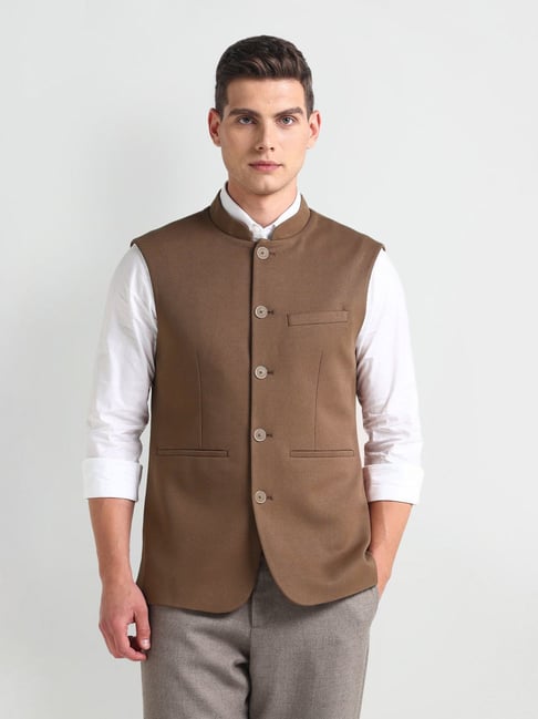 Arrow Brown Regular Fit Nehru Jacket