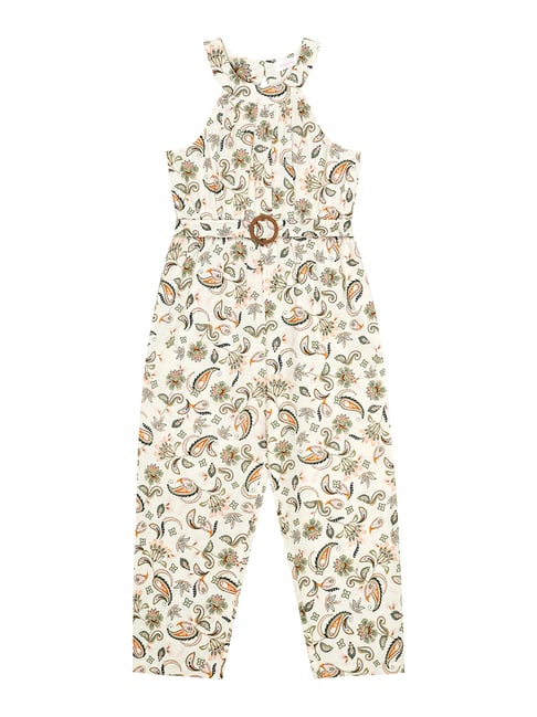 Budding Bees Kids Off White Printed Jumpsuit
