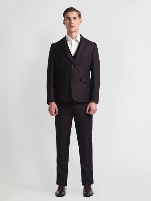 Arrow Red Regular Fit Texture Three Piece Suit-picture-30