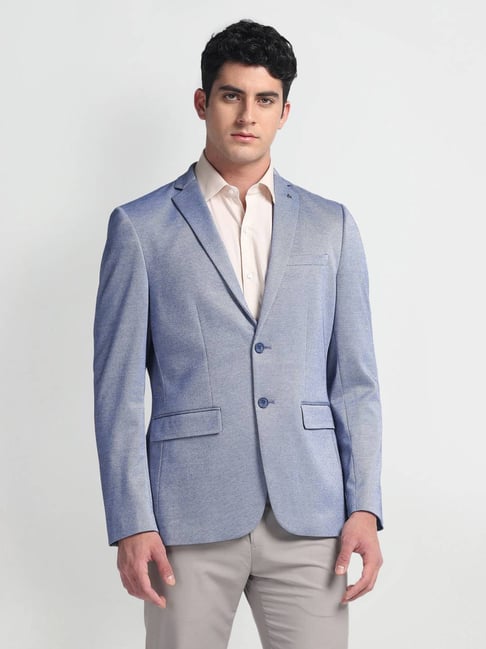 Arrow Blue Slim Fit Texture Blazer