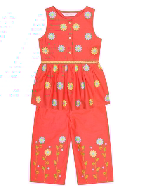 Budding Bees Kids Coral Embroidered Kurta with Pants