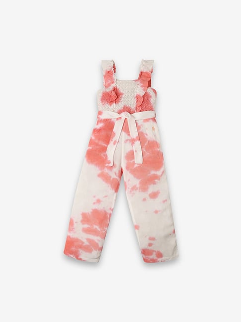 Ed-a-Mamma Kids Coral & White Tie-Dye Jumpsuit