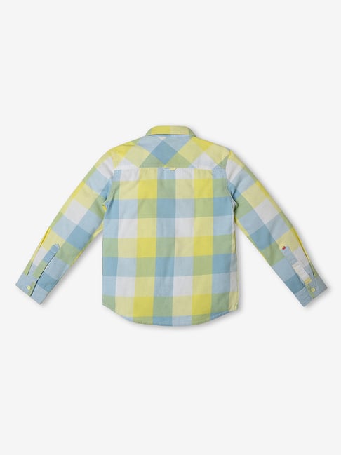Ed-a-Mamma Kids Yellow Blue Checks Full Sleeves Shirt