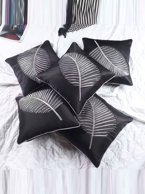 MFD HOME Furnishing Black Satin Cushion Cover - Set of 5-picture-34