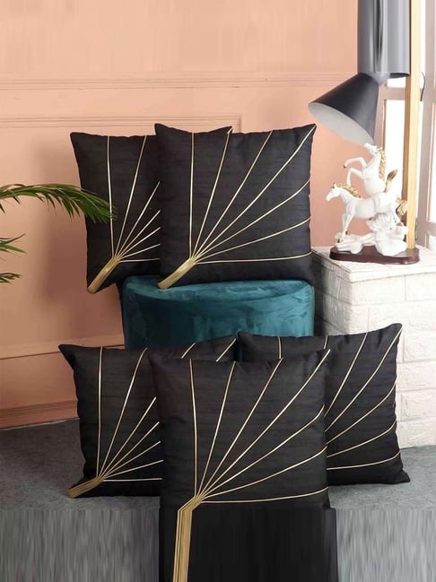 MFD HOME Furnishing Black Polyester Cushion Cover - Set of 5-picture-45