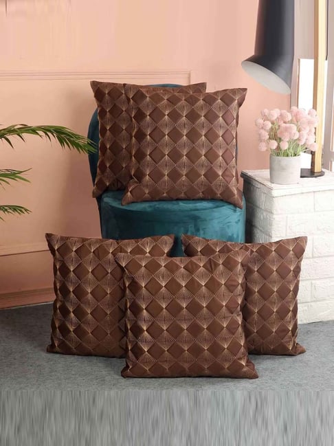 MFD HOME Furnishing Brown Satin Cushion Cover - Set of 5-picture-20