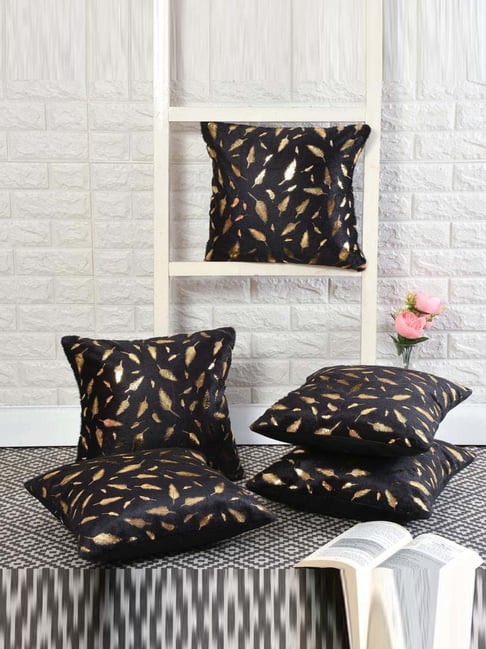 MFD HOME Furnishing Black Velvet Cushion Cover - Set of 5-picture-14