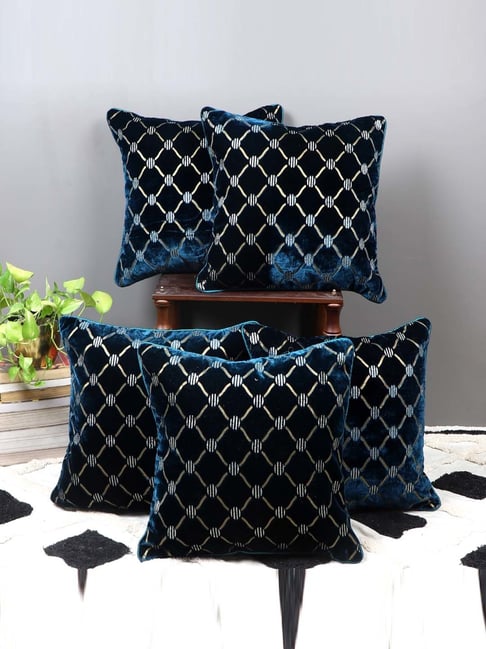 MFD HOME Furnishing Turquoise Blue Velvet Cushion Cover - Set of 5-picture-44