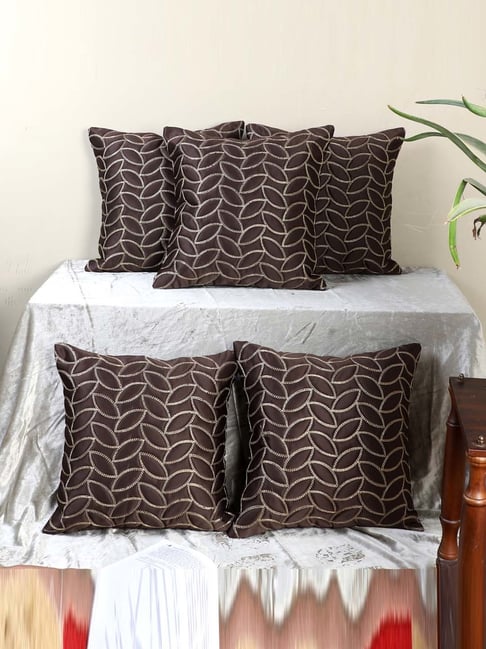 MFD HOME Furnishing Coffee Brown Satin Cushion Cover - Set of 5-picture-36