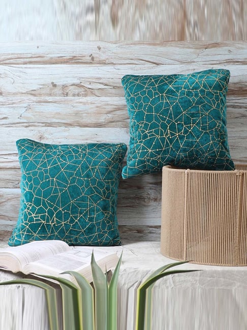 MFD HOME Furnishing Sea Green Velvet Cushion Cover - Set of 2-image-16