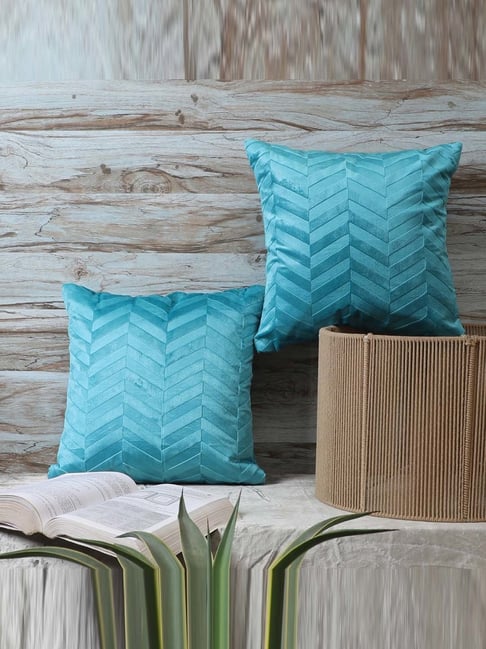 MFD HOME Furnishing Turquoise Blue Velvet Cushion Cover Set of