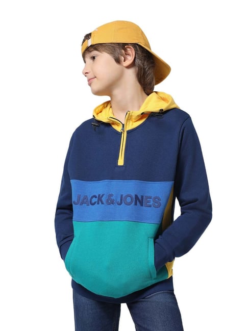 Jack Jones Junior Estate Blue Color Block Full Sleeves Sweatshirt