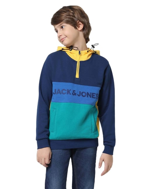 Jack Jones Junior Estate Blue Color Block Full Sleeves Sweatshirt