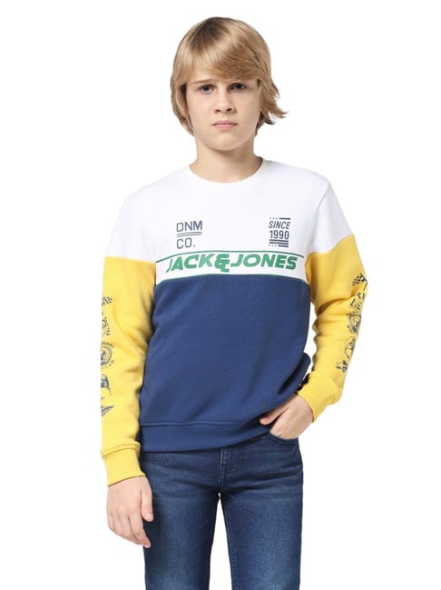 Jack & Jones Junior Blue & White Color Block Full Sleeves Sweatshirt-picture-23